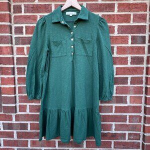 Loft Shirt Dress Petite Medium Forest Green Long Sleeve Cottagecore